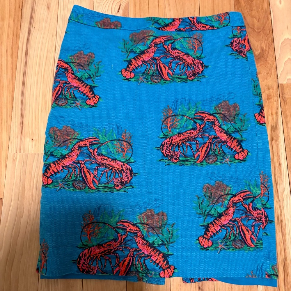 J. Crew Turquoise Skirt with Lobster Design